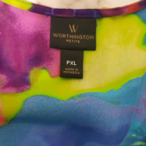 Worthington Top Women's Sz PXL Multicolor Sleeveless Button Down Ruffles - Picture 7 of 10
